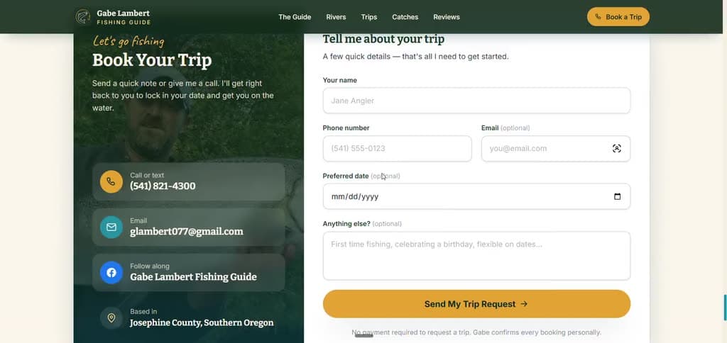 The Fishing Rogue website: requesting a guided trip