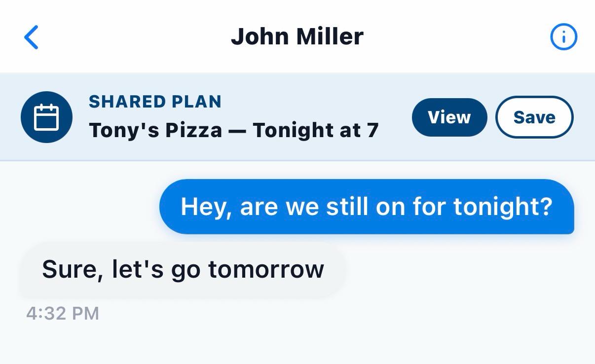 The WhatsUp app: sharing a plan with a friend
